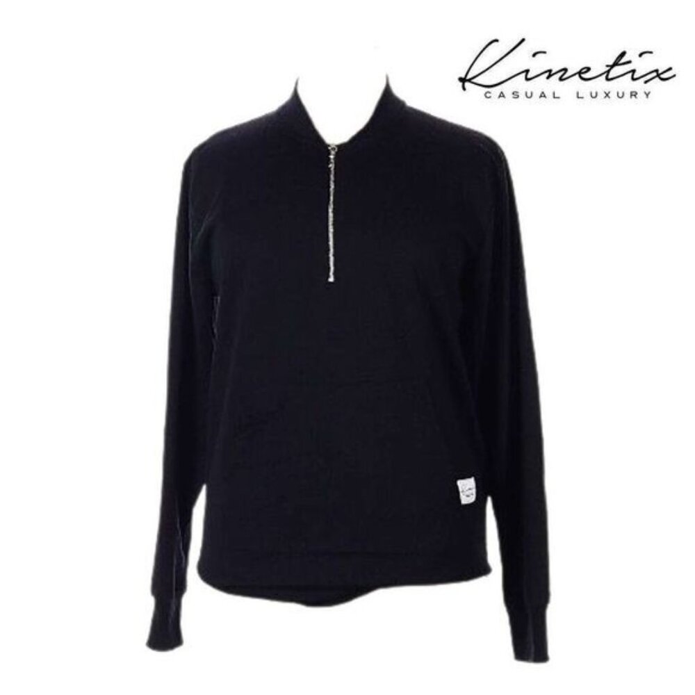 Black Half Zip Pullover‎ Long Sleeve Sweatshirt Quarter Zip Sweater